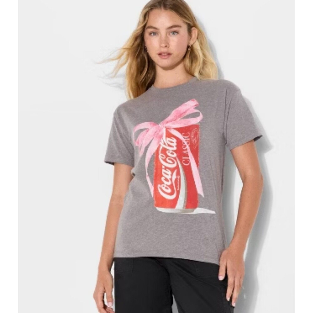 Women's Coca-Cola Classic Short Sleeve Bow T-Shirt Gray Medium